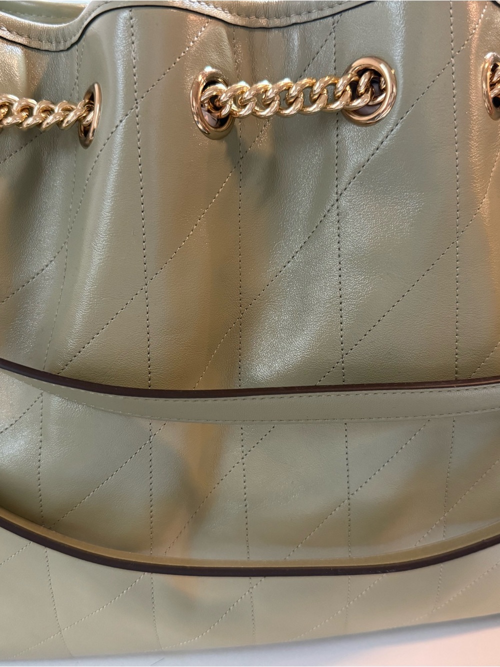 Coach Olive Green Quilted Shoulder Tote with Gold Chain